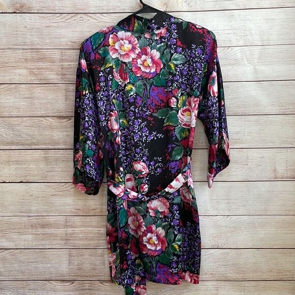 VINTAGE CALIFORNIA DYNASTY SATINY FLORAL ROBE - Picture 2 of 6